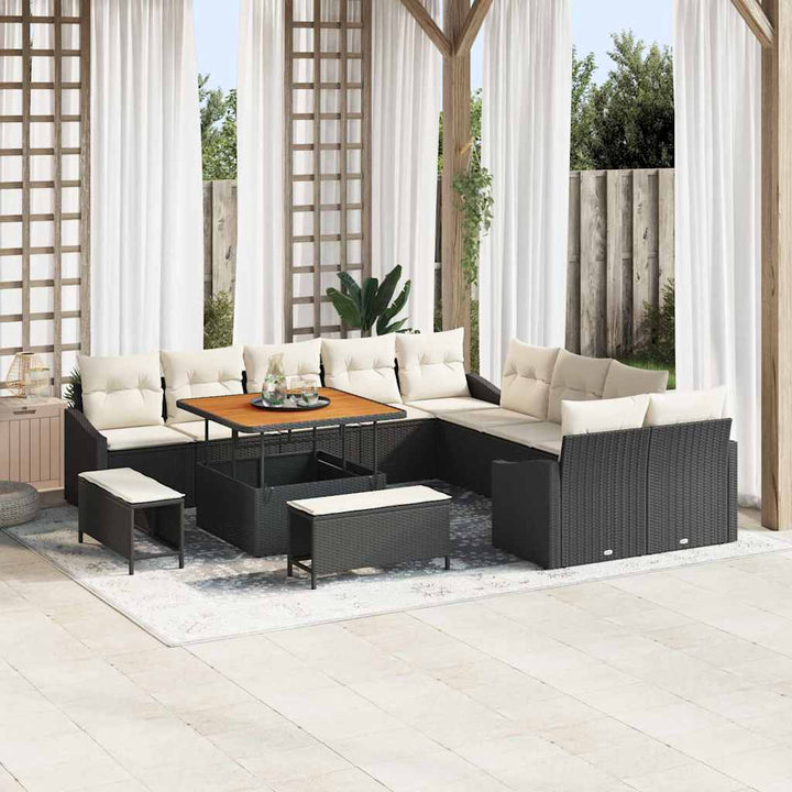 Havesofa Sæt med pude 13 pcs Sort polyrattan