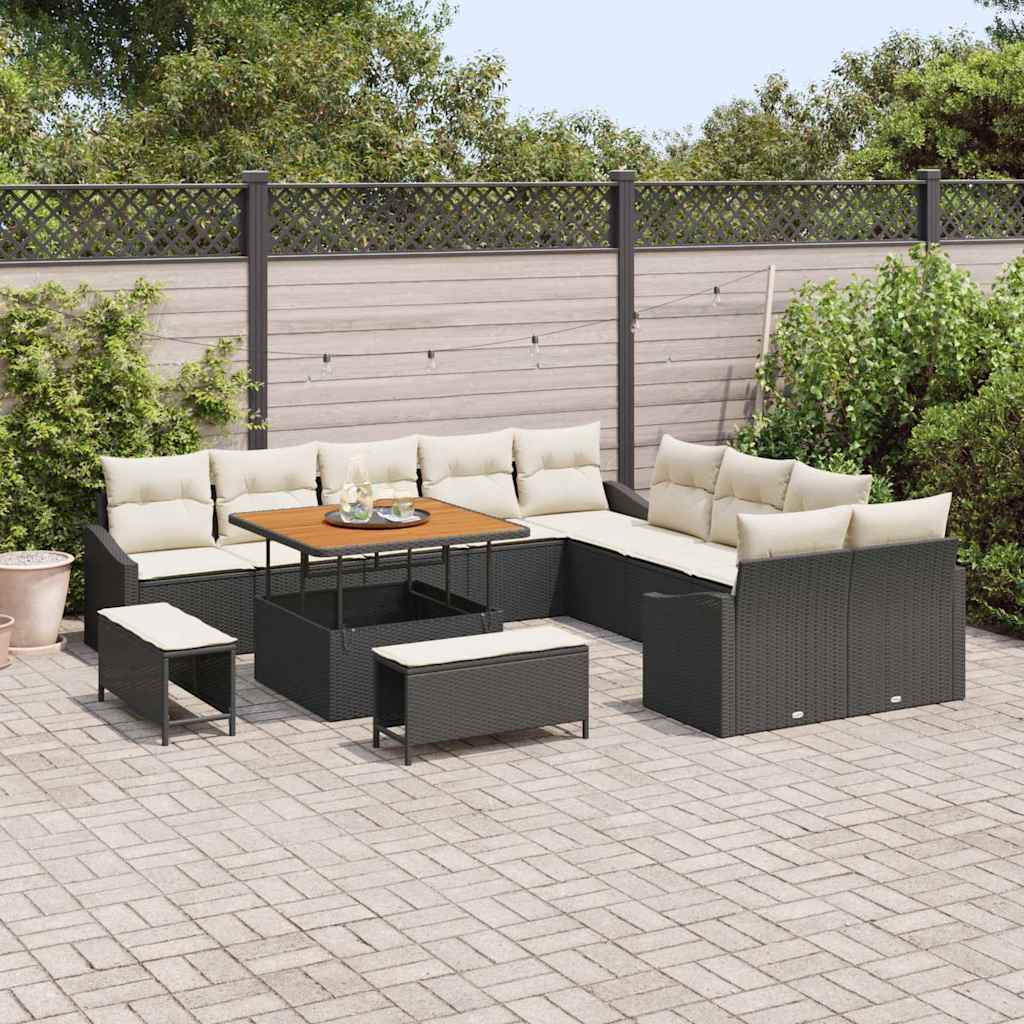 Havesofa Sæt med pude 13 pcs Sort polyrattan
