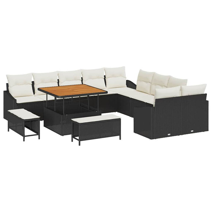 Havesofa Sæt med pude 13 pcs Sort polyrattan
