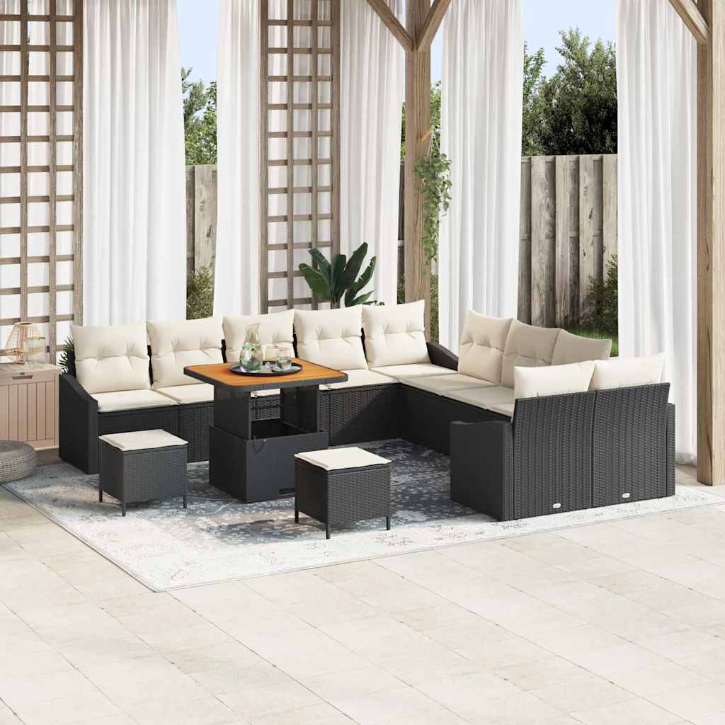 Havesofa Sæt 13 stk. Sort polyrattan