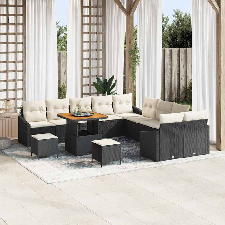 Havesofa Sæt med pude 13 pcs Sort polyrattan
