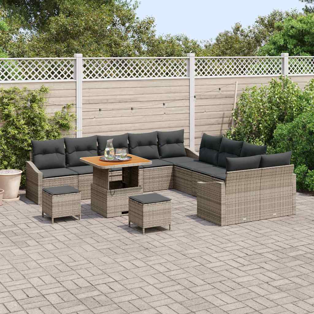 Havesofa Sæt med pude 13 pcs Grå polyrattan