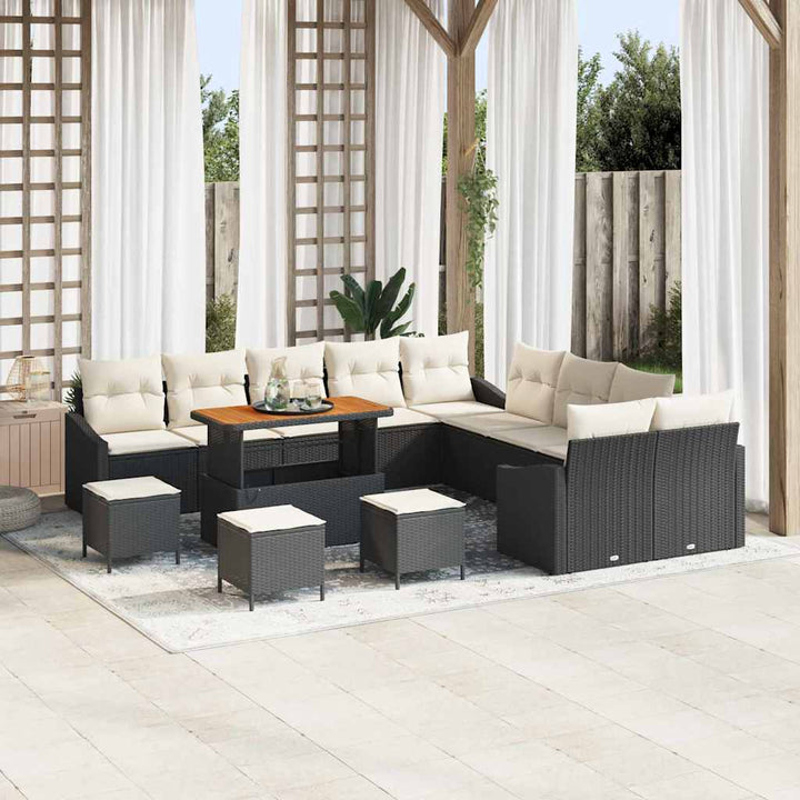 Havesofa Sæt med pude 14 pcs Sort polyrattan
