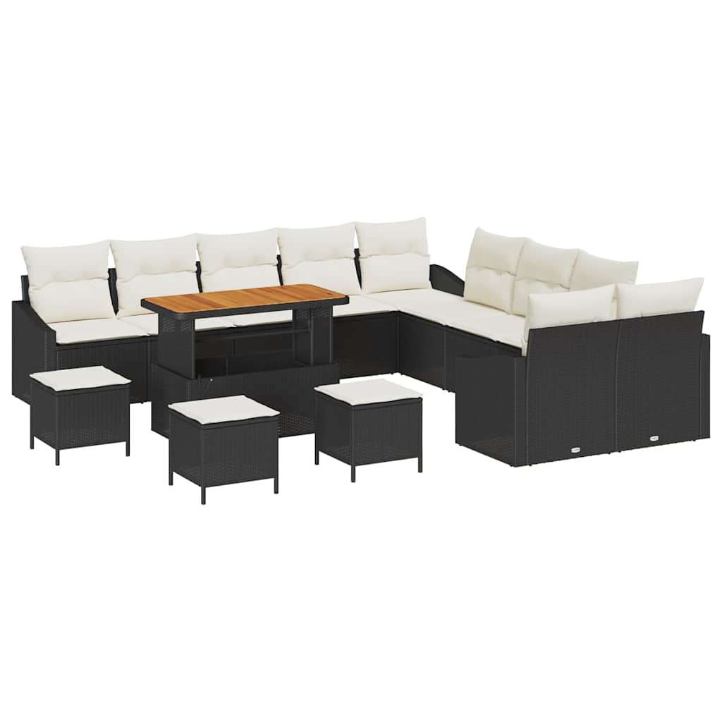 Havesofa Sæt med pude 14 pcs Sort polyrattan
