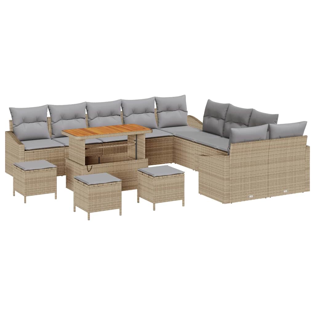 Havesofa Sæt med pude 14 pcs Beige polyrattan
