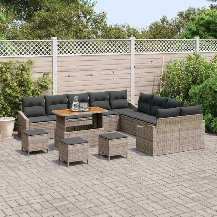 Havesofa Sæt med pude 14 pcs Grå polyrattan