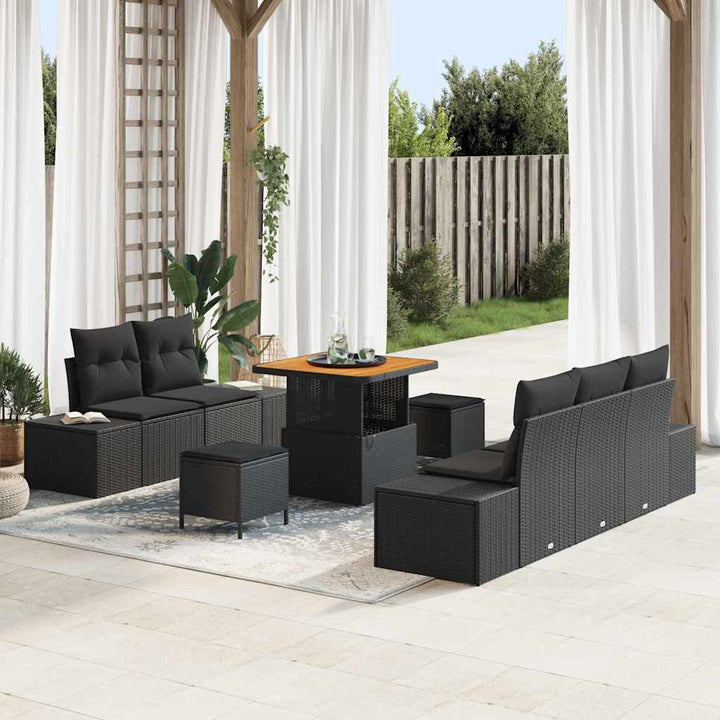 Havesofa Sæt med pude 8 pcs Sort polyrattan