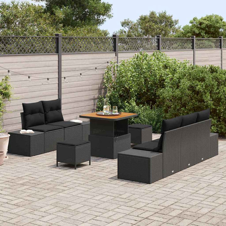 Havesofa Sæt med pude 8 pcs Sort polyrattan