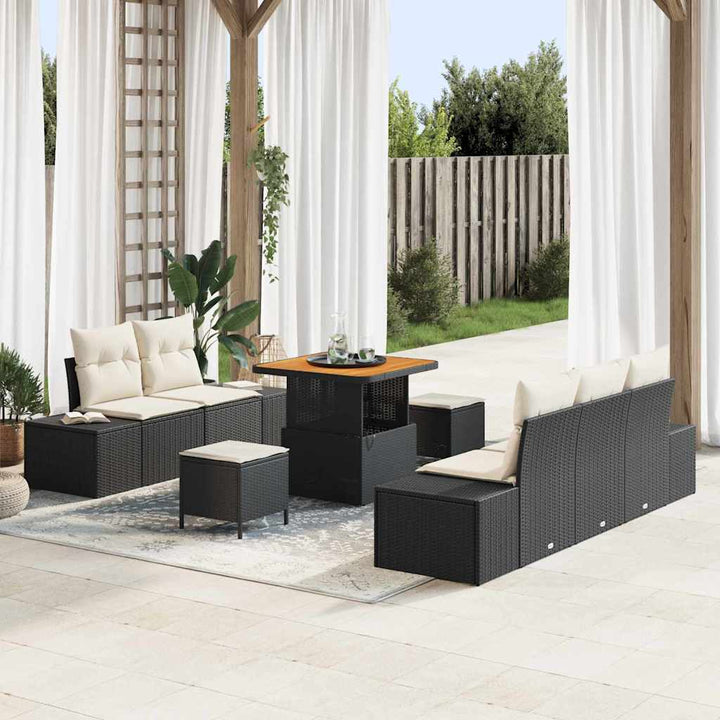 Havesofa Sæt med pude 8 pcs Sort polyrattan