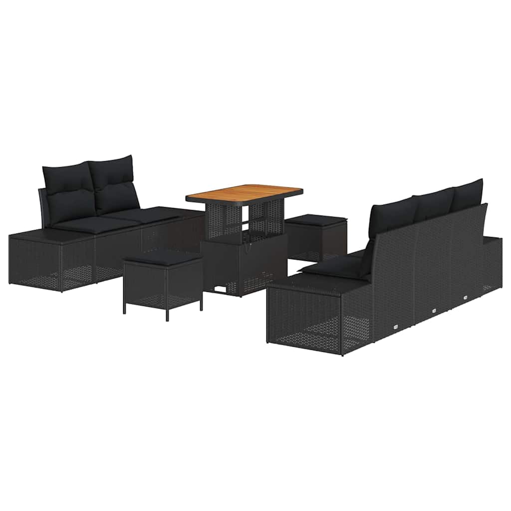 Havesofa Sæt med pude 8 pcs Sort polyrattan