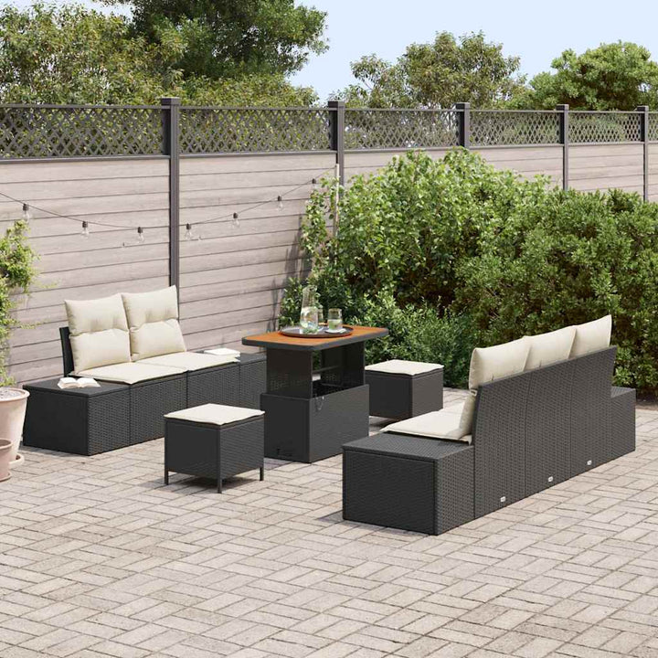 Havesofa Sæt med pude 8 pcs Sort polyrattan