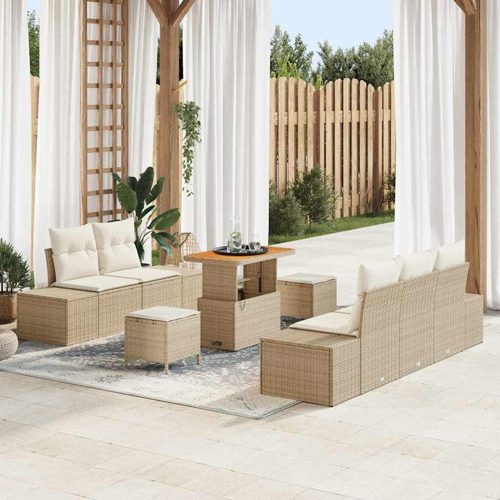 Havesofa Sæt med pude 8 pcs Beige polyrattan