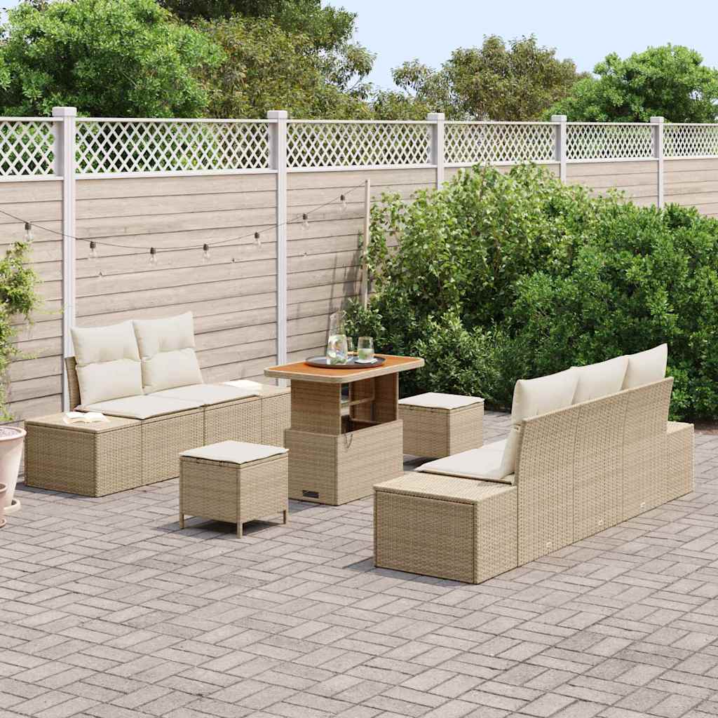 Havesofa Sæt med pude 8 pcs Beige polyrattan