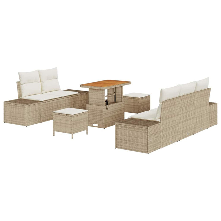 Havesofa Sæt med pude 8 pcs Beige polyrattan