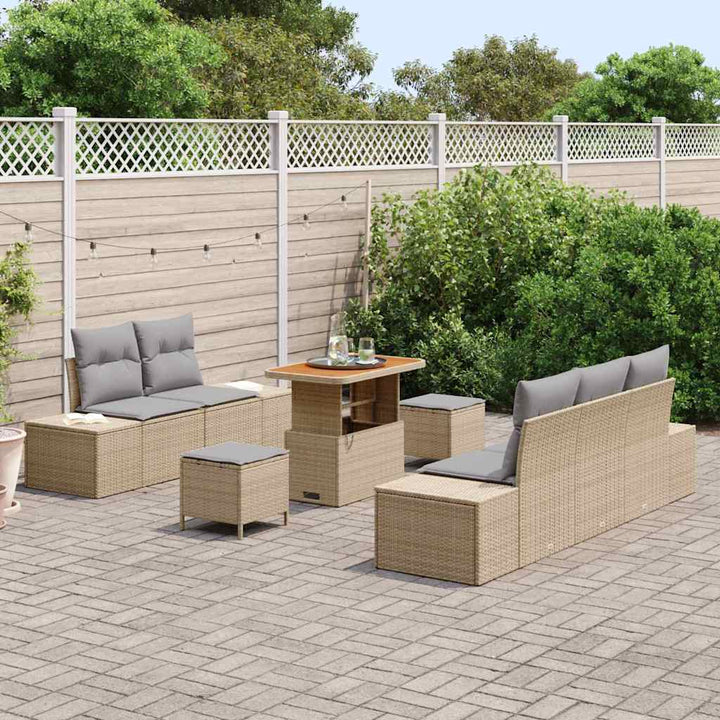 Havesofa Sæt med pude 8 pcs Beige polyrattan