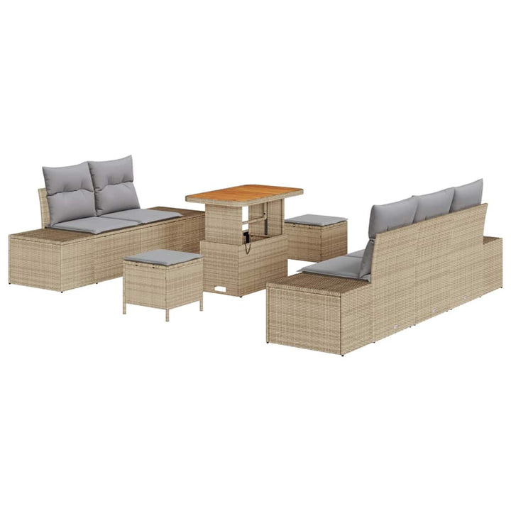 Havesofa Sæt med pude 8 pcs Beige polyrattan