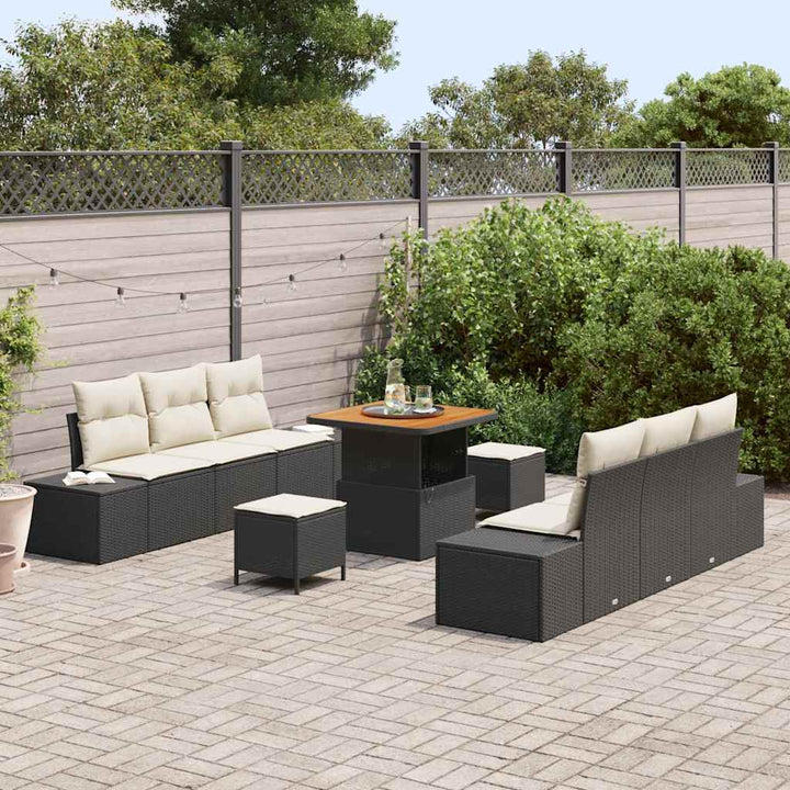Havesofa Sæt med pude 9 pcs Sort polyrattan