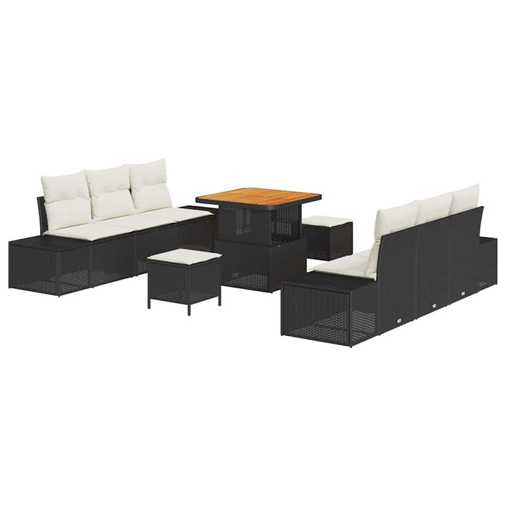 Havesofa Sæt med pude 9 pcs Sort polyrattan
