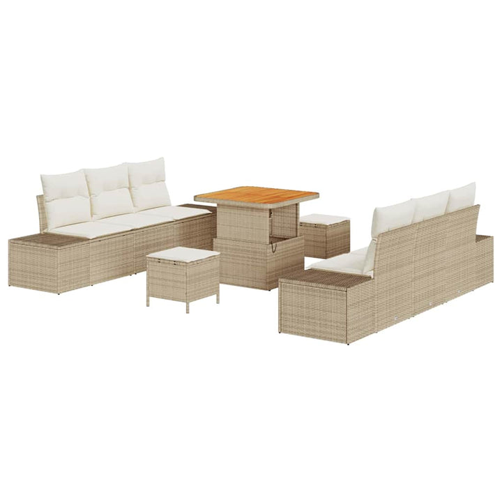 Havesofa Sæt med pude 9 pcs Beige polyrattan