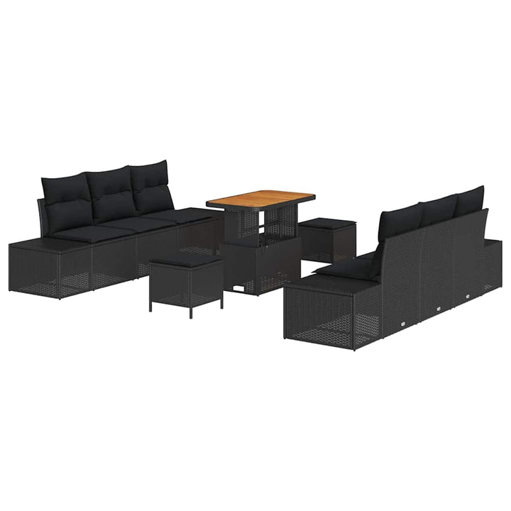 Havesofa Sæt med pude 9 pcs Sort polyrattan