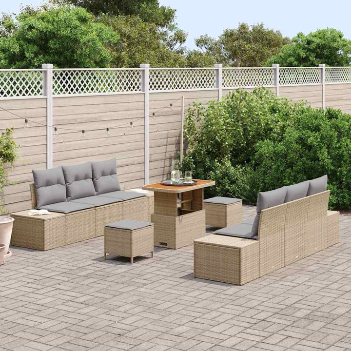 Havesofa Sæt med pude 9 pcs Beige polyrattan