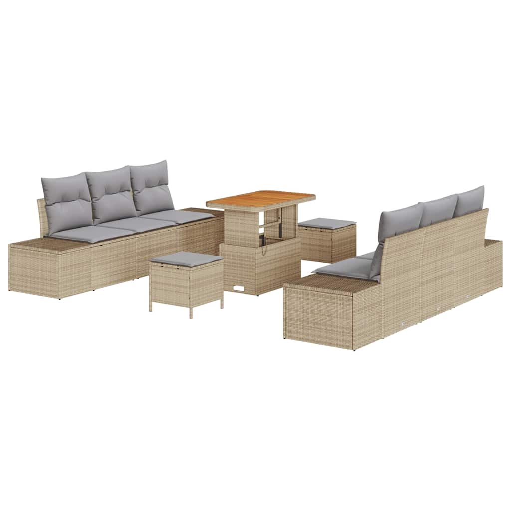 Havesofa Sæt med pude 9 pcs Beige polyrattan