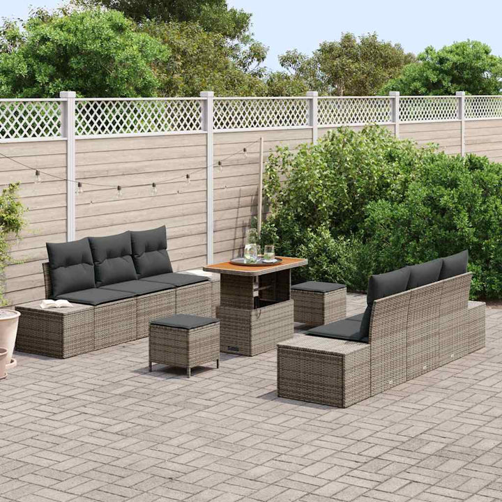 Havesofa Sæt med pude 9 pcs Grå polyrattan