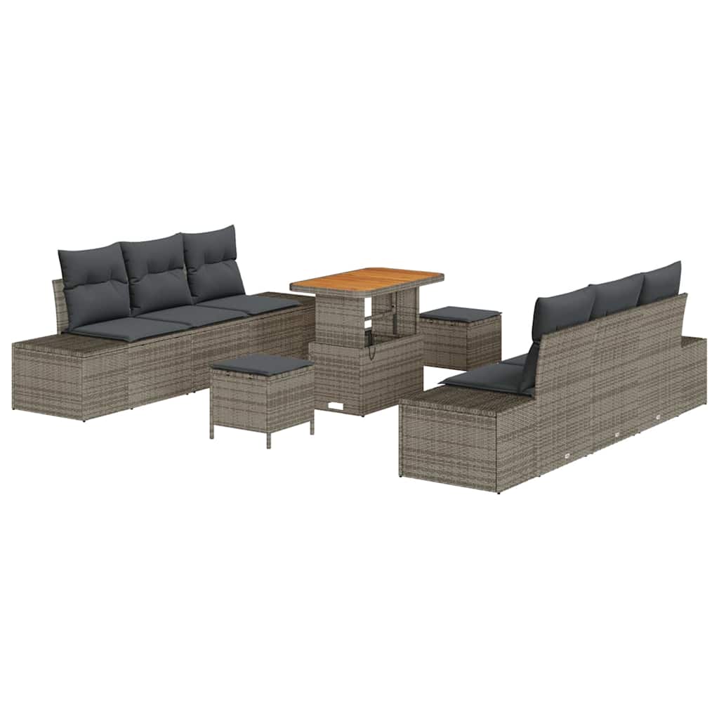 Havesofa Sæt med pude 9 pcs Grå polyrattan