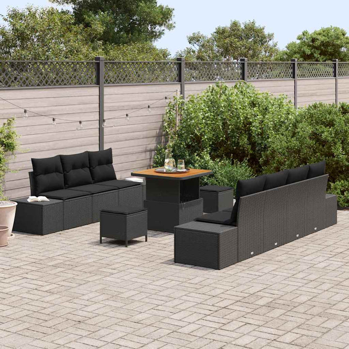 Havesofa Sæt med pude 10 pcs Sort polyrattan