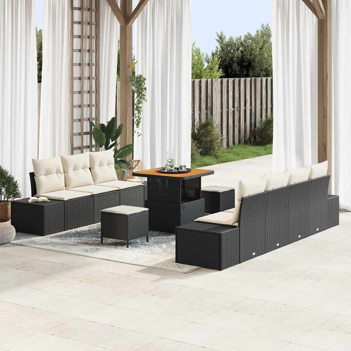 Havesofa Sæt med pude 10 pcs Sort polyrattan