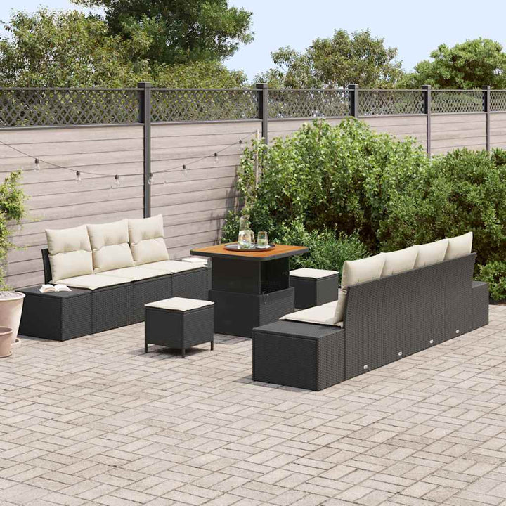 Havesofa Sæt med pude 10 pcs Sort polyrattan