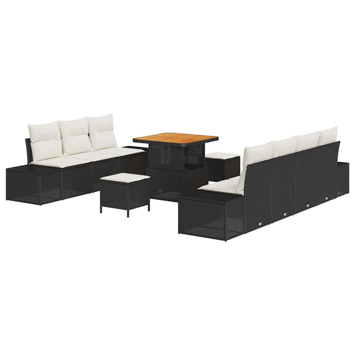 Havesofa Sæt med pude 10 pcs Sort polyrattan