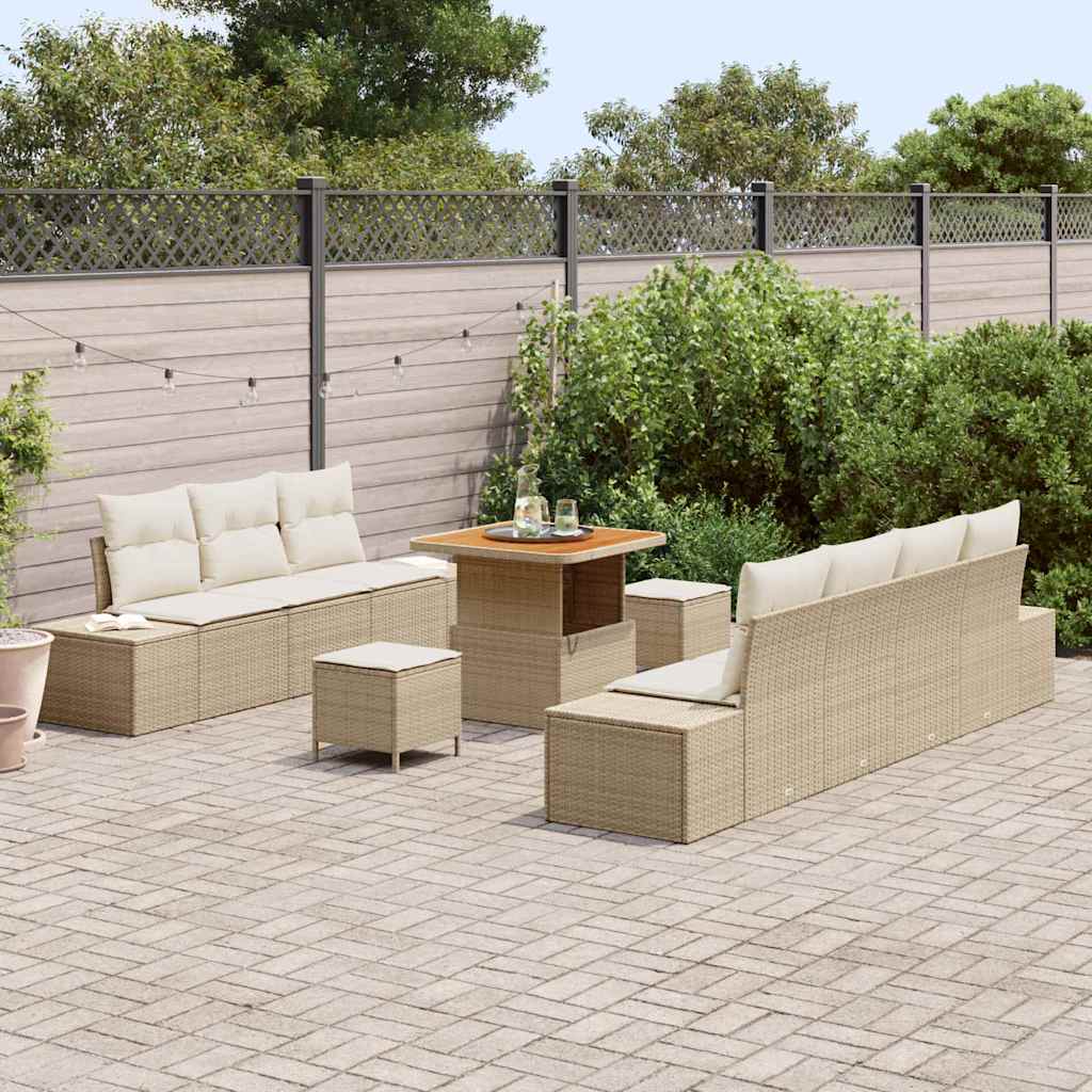 Havesofa Sæt med pude 10 pcs Beige polyrattan