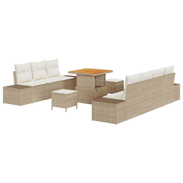 Havesofa Sæt med pude 10 pcs Beige polyrattan