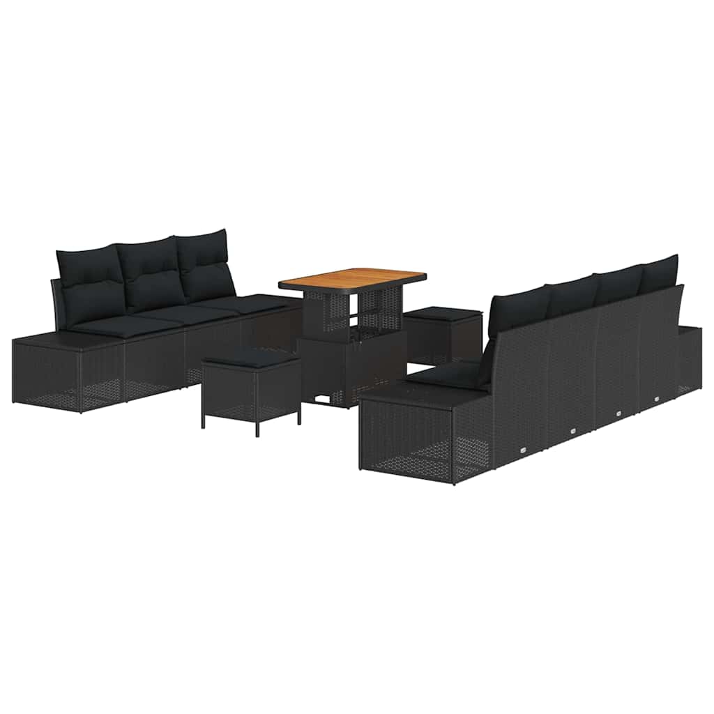 Havesofa Sæt med pude 10 pcs Sort polyrattan