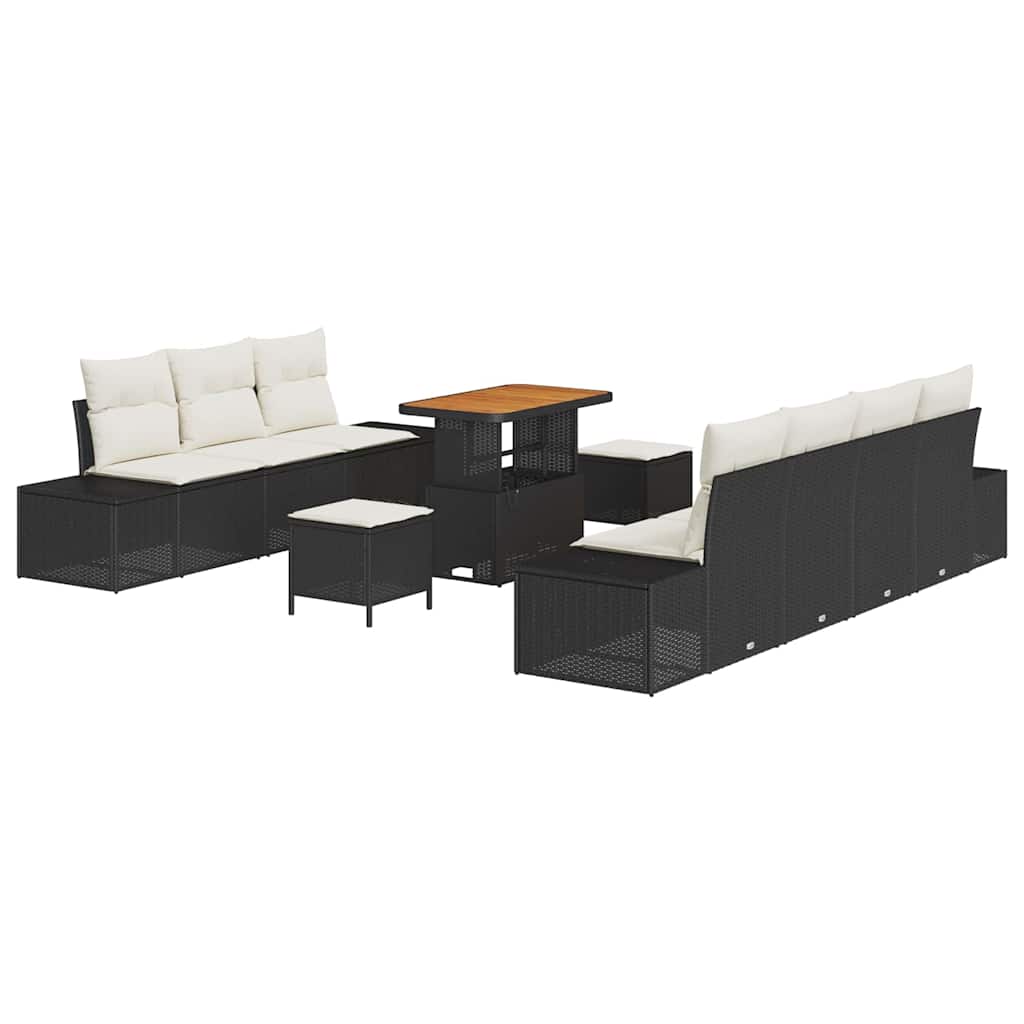 Havesofa Sæt med pude 10 pcs Sort polyrattan