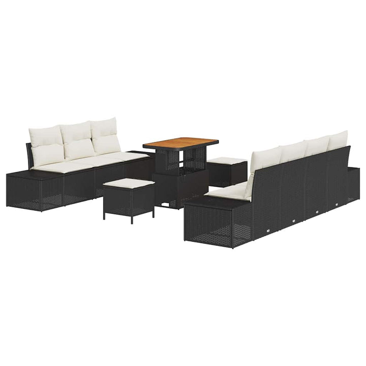 Havesofa Sæt med pude 10 pcs Sort polyrattan