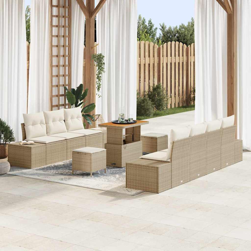 Havesofa Sæt med pude 10 pcs Beige polyrattan