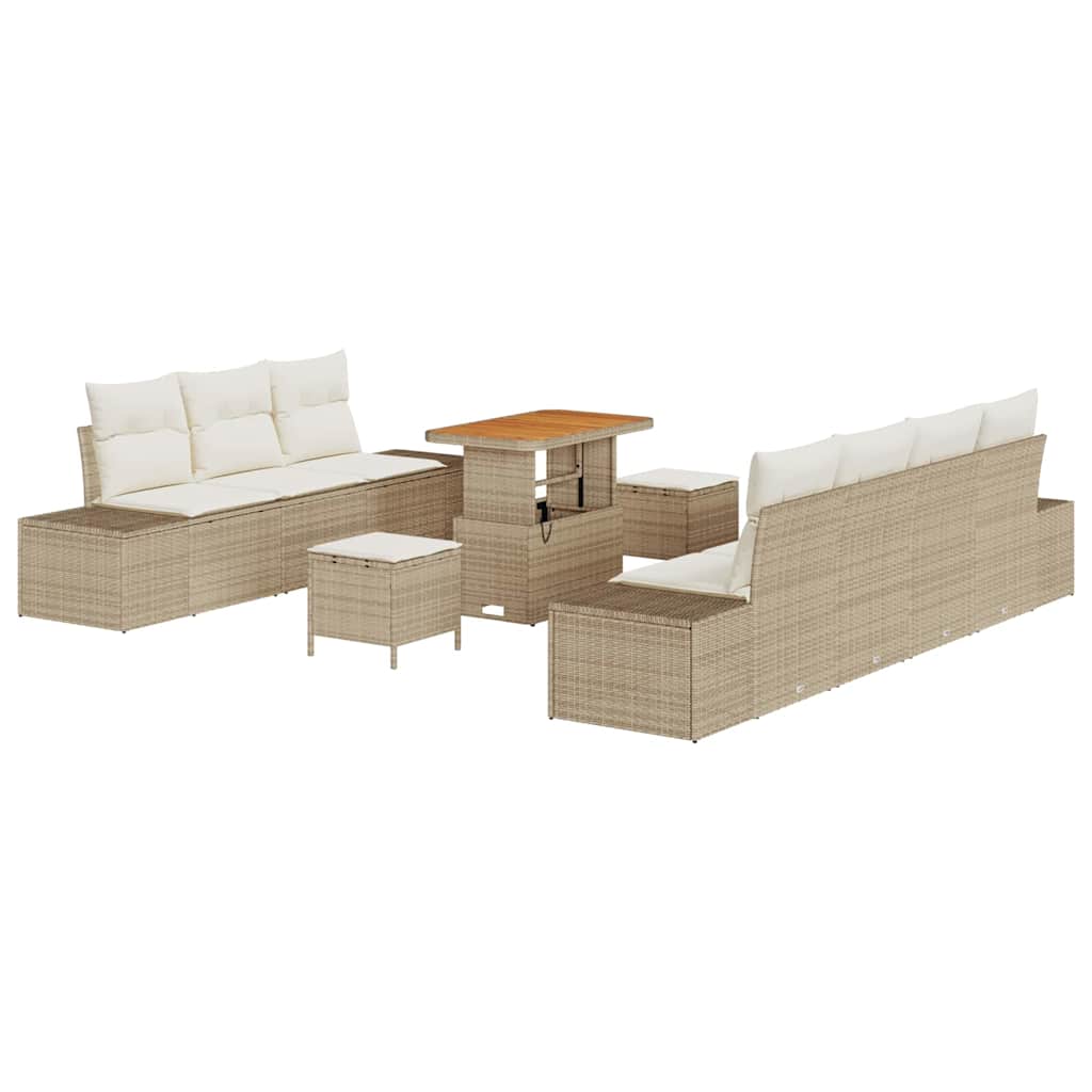 Havesofa Sæt med pude 10 pcs Beige polyrattan
