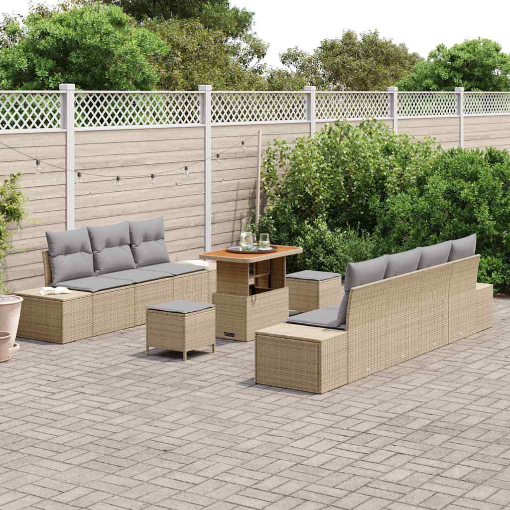 Havesofa Sæt med pude 10 pcs Beige polyrattan
