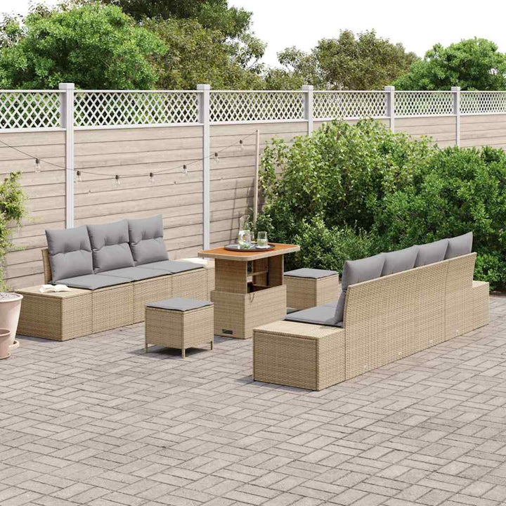 Havesofa Sæt med pude 10 pcs Beige polyrattan