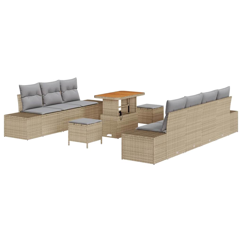 Havesofa Sæt med pude 10 pcs Beige polyrattan