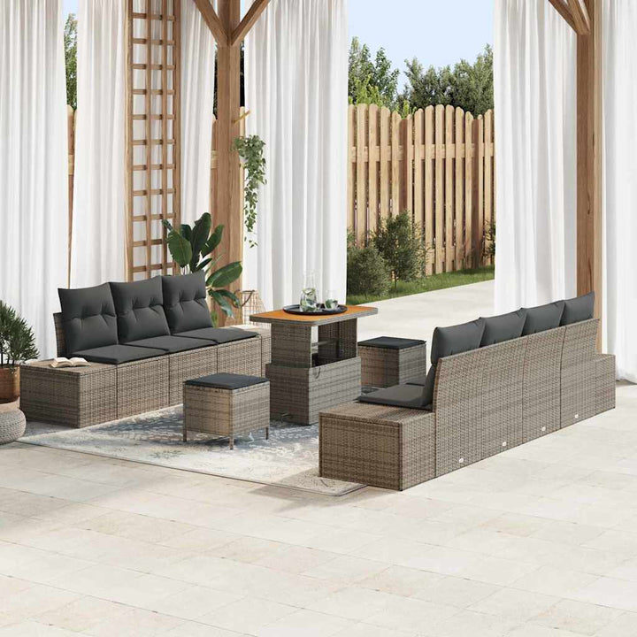 Havesofa Sæt med pude 10 pcs Grå polyrattan