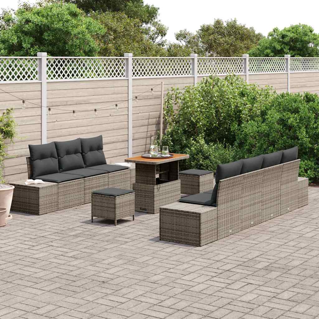 Havesofa Sæt med pude 10 pcs Grå polyrattan