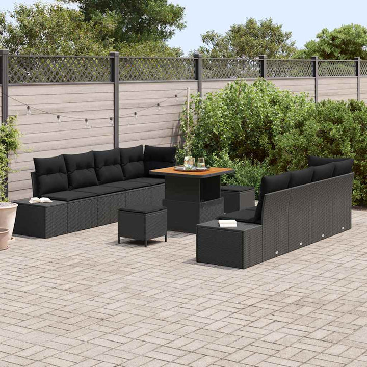 Havesofa Sæt med pude 11 pcs Sort polyrattan
