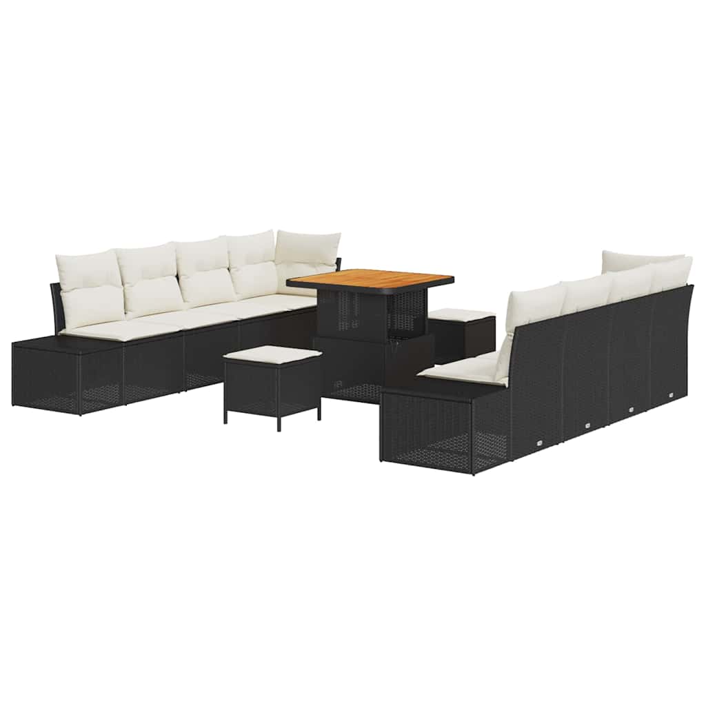 Havesofa Sæt med pude 11 pcs Sort polyrattan