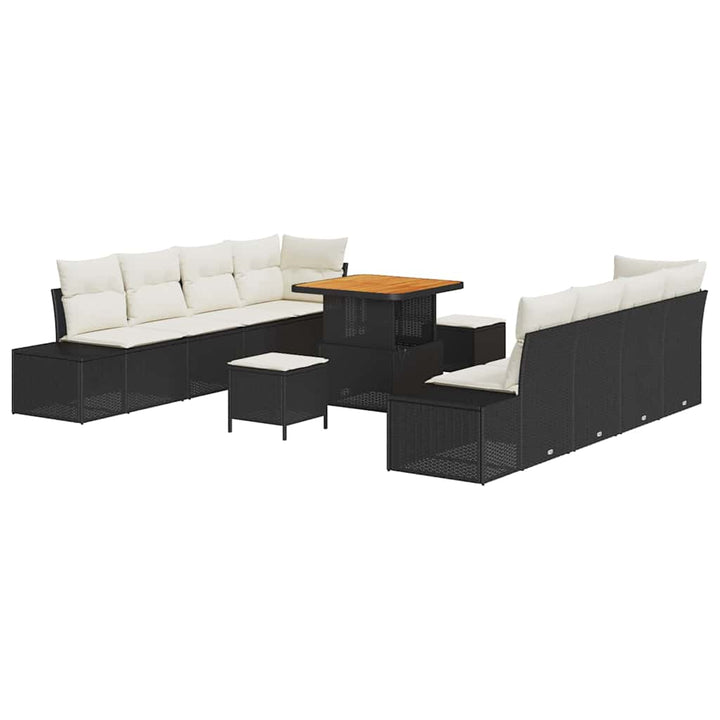 Havesofa Sæt med pude 11 pcs Sort polyrattan