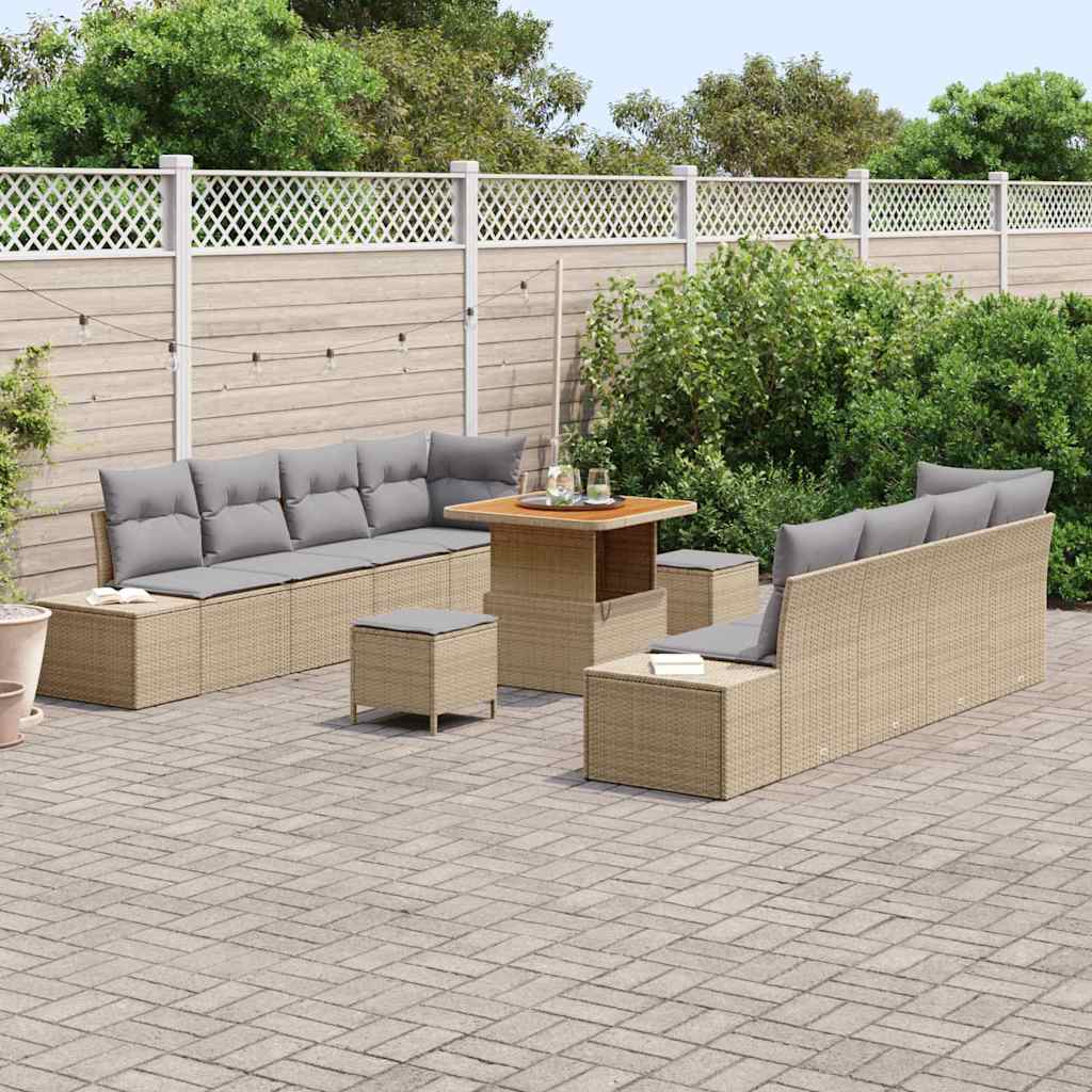 Havesofa Sæt med pude 11 pcs Beige polyrattan