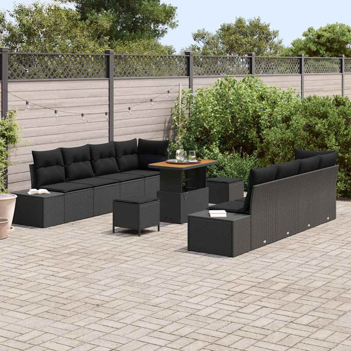 Havesofa Sæt med pude 11 pcs Sort polyrattan