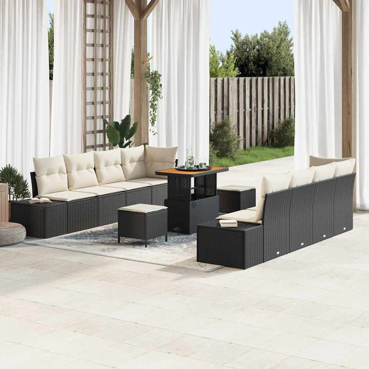 Havesofa Sæt med pude 11 pcs Sort polyrattan